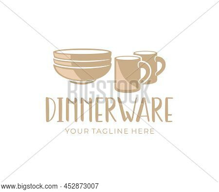 Dinnerware, Tableware, Cups And Plates, Logo Design. Dishes, Crockery, Kitchen And Cuisine, Vector D