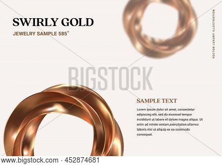 Golden Swirl Vector 3d Ring. Luxury Illustration With Jewelry Rins On The Light Background With Samp