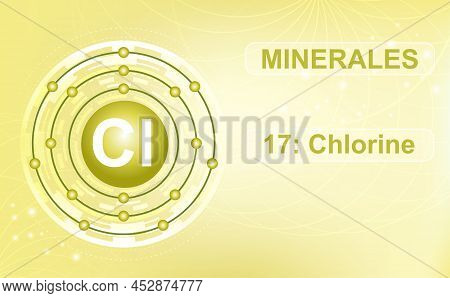 Electronic Shell Diagram Of The Mineral And Macroelement Cl, Chlorine, The 17th Element Of The Perio