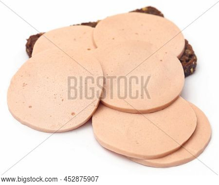 Salami On Rye Bread Over White Background