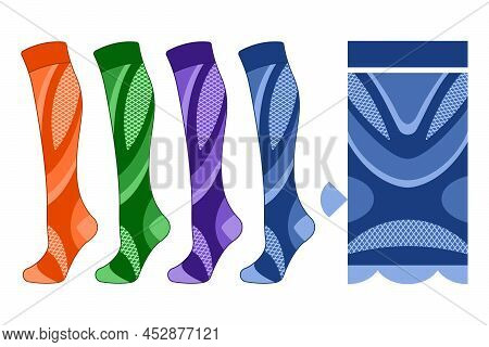Set Sports Compression Socks Mockup Pattern Template Isolated