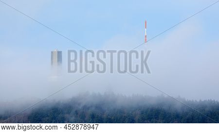 Top Of The Grosser Feldberg In Clouds, Taunus, Germany