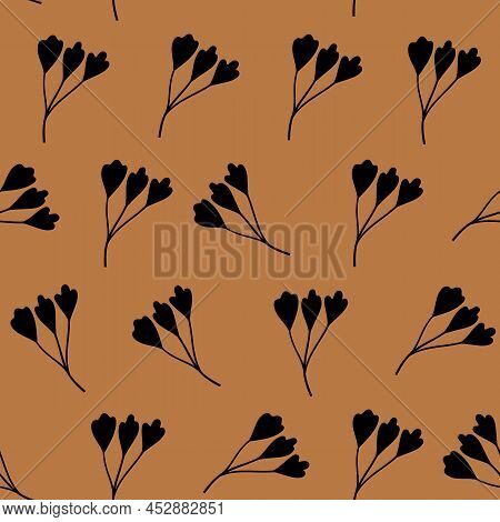 Floral Seamless With Hand Drawn Color Leaves. Cute Autumn Background. Tropic Beige Branches. Modern 
