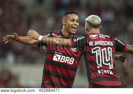 Rio, Brazil - March 12, 2022: De Arrascaeta And Lazaro Players In Match Between Bangu Vs Flamengo By