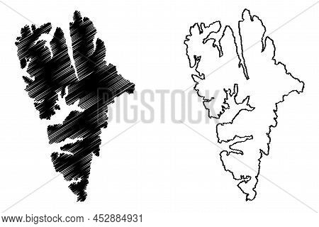Spitsbergen Island (kingdom Of Norway, Svalbard) Map Vector Illustration, Scribble Sketch West Spits
