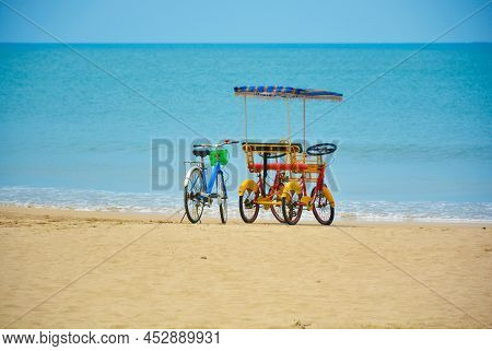 Bicycles On Beach, Chaung Thar Beach, Myanmar