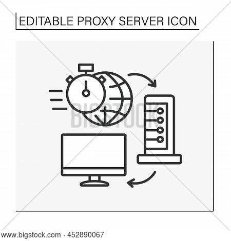 Computer Networking Line Icon. Faster, Safer And More Smooth Connection To Internet Due To Servers. 