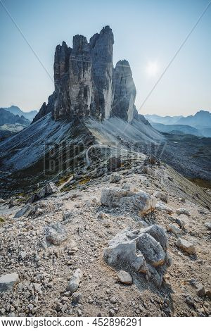 Tre Cime Di Laveredo, Three Spectacular Mountain Peaks In Sesto Dolomites, South Tyrol, Italy