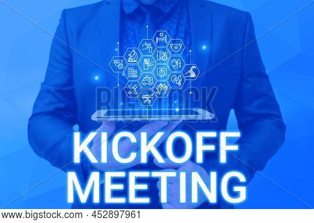 Handwriting Text Kickoff Meeting. Business Approach Special Discussion On The Legalities Involved In