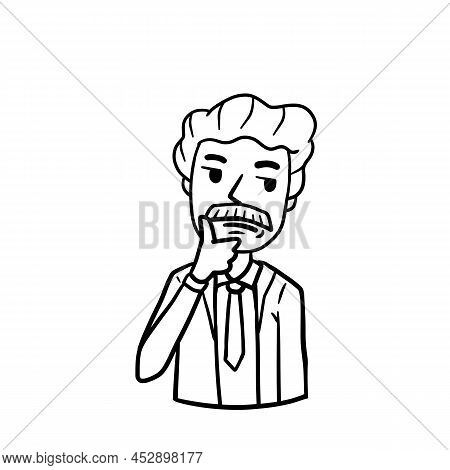 Old Thoughtful Man Holds Hand To Chin. Dreamy And Pensive Senior. Gesture Of Doubt. Complex Issue. S