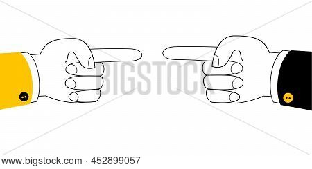 Two Hands Point At Each Other. Vector Illustration On The Topic Of Finding The Culprit.
