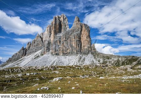 Tre Cime Di Laveredo, Three Spectacular Mountain Peaks In Sesto Dolomites, South Tyrol, Italy