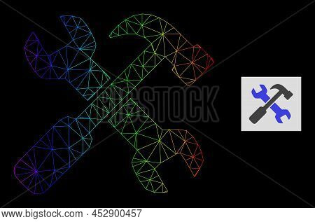Spectral Gradient Mesh Repair Tools Icon. Geometric Carcass 2d Net Based On Repair Tools Icon, Gener