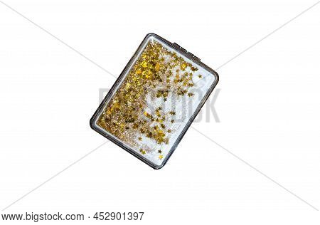 Women Pocket Mirror Isolated On A White Background. Folding Mirror With Rectangular Mirror With Floa