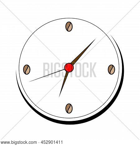 Time For Morning Coffee. Clock With Numbers On The Dial In The Form Of Coffee Beans. Yin-yang Sign A