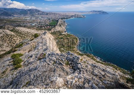 Scenic Panoramic View Towards Kapsel Valley And Cape Meganom, Alchak, Near Resort City Sudak In Crim