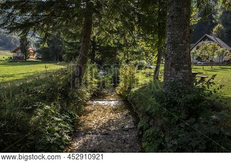 Typical Alpine River, A Mountain Stream, The Jezernica  In Zgornje Jezersko Slovenia, In The Julian 