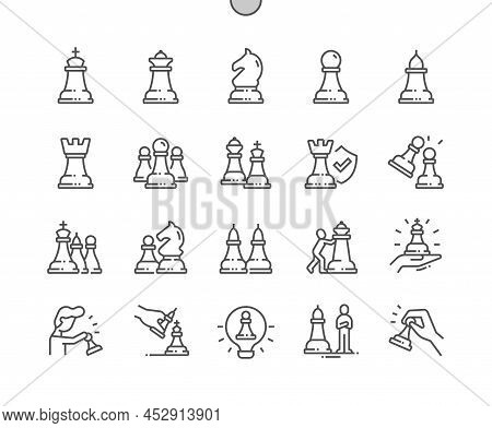 Chessmen. Chess Pieces. King, Queen, Rook, Knight, Bishop, Pawn. Playing Chess. Pixel Perfect Vector