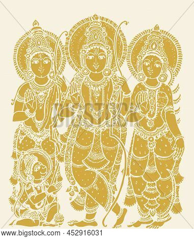 Sketch Hindu Famous Gods Like Lord Ganesha, Shiva Parvati, Lakshmi, Saraswati And Radha Krisha Outli