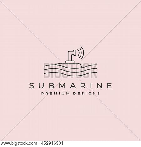 Submarine And Wave Icon Logo Vector Symbol Line Art Illustration Design