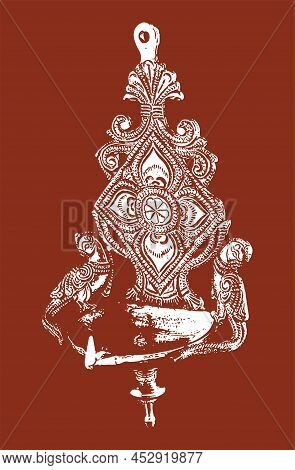 Sketch Of Traditional Metal Oil Lamp Outline Editable Illustration