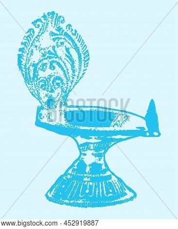 Sketch Of Traditional Metal Oil Lamp Outline Editable Illustration