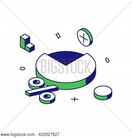 E Commerce Analyzing Circle Chart With Highlighting Sectors 3d Icon Isometric Vector Illustration. B