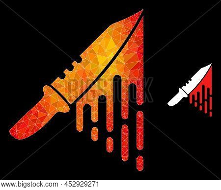 Low-poly Blood Knife Icon With Flame Colored Gradient. Triangulated Flame Colored Blood Knife Polygo
