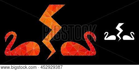 Low-poly Divorce Swans Icon With Fire Colorful Gradient. Triangulated Flame Colorful Divorce Swans P