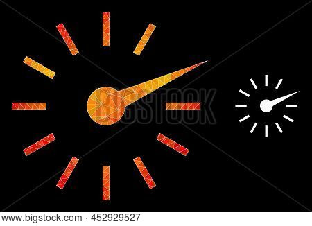 Low-poly Clockface Icon With Fire Colored Gradient. Triangulated Fire Colored Clockface Polygonal Ic
