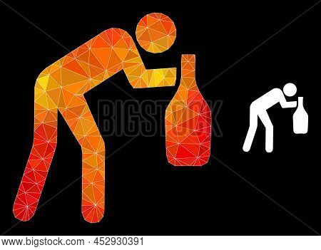Lowpoly Drunky Man Icon With Flame Colorful Gradient. Triangulated Flame Colorful Drunky Man Polygon
