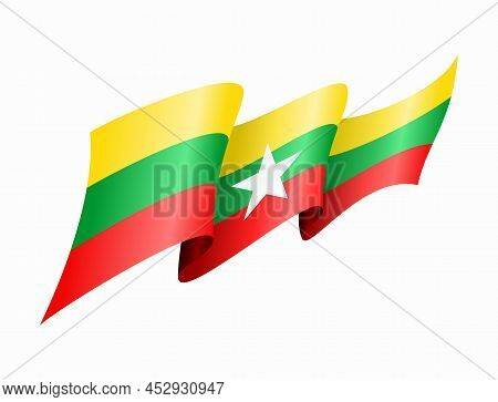 Myanmar Flag Wavy Abstract Background. Vector Illustration.