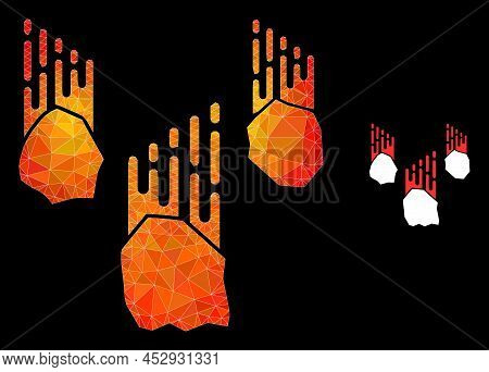 Low-poly Falling Rocks Icon With Fire Vibrant Gradient. Triangulated Fire Vibrant Falling Rocks Poly
