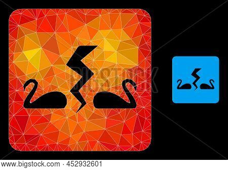 Lowpoly Divorce Swans Icon With Orange Colorful Gradient. Triangulated Orange Colored Divorce Swans 