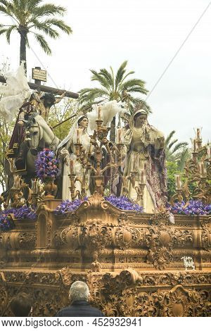 Elche, Spain- April 13, 2022: Easter Parade With Bearers And Penitents Through The Streets Of Elche 