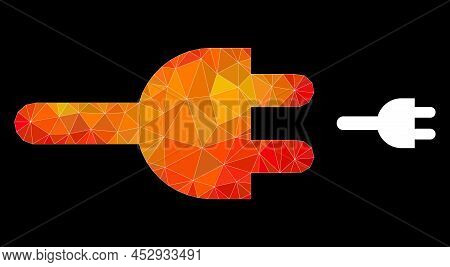 Low-poly Electric Plug Icon With Orange Colored Gradient. Triangulated Fire Colorful Electric Plug P