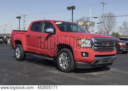 Logansport - Circa April 2022: Used Gmc Canyon Pickup Truck. With Supply Issues, Gmc Is Buying And S