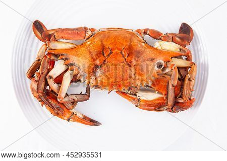 Close Up Of A Just Cooked Callinectes Sapidus Commonly called  Jaiba In Colombia Isolated On White B