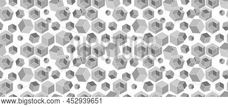 Seamless Pattern With Cubic Structure Greyscale. Endless Cubic Background. Isometric Repeatable Back