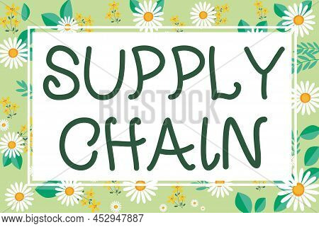 Text Sign Showing Supply Chain. Business Idea System Of Organization And Processes From Supplier To 