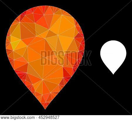 Lowpoly Map Pointer Icon With Fire Colorful Gradient. Triangulated Flame Colorful Map Pointer Polygo