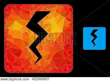 Low-poly Thunder Crack Icon With Fire Colorful Gradient. Triangulated Fire Colored Thunder Crack Pol