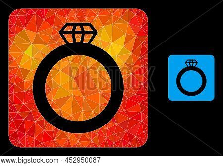 Low-poly Gem Ring Icon With Orange Colored Gradient. Triangulated Orange Colored Gem Ring Polygonal 
