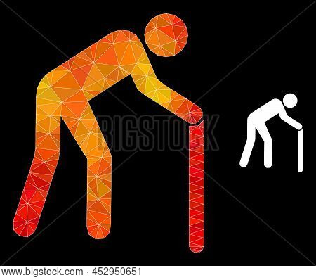 Lowpoly Retired Person Icon With Orange Colorful Gradient. Triangulated Fire Colorful Retired Person