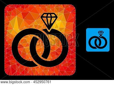 Lowpoly Jewelry Wedding Rings Icon With Flame Colored Gradient. Triangulated Orange Colorful Jewelry