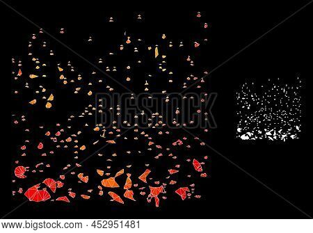 Lowpoly Powder Participles Icon With Fire Colored Gradient. Triangulated Fire Colored Powder Partici