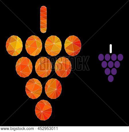 Lowpoly Grape Berry Icon With Orange Colored Gradient. Triangulated Orange Colored Grape Berry Polyg