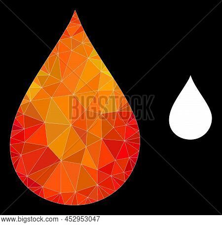 Low-poly Oil Drop Icon With Orange Colored Gradient. Triangulated Orange Colored Oil Drop Polygonal 