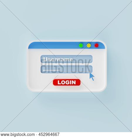 Login Username And Password User Interface Pop-up Window On Blue Background. Computer Operating Syst