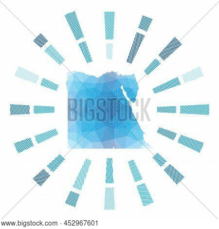 Egypt Sunburst. Low Poly Striped Rays And Map Of The Country. Captivating Vector Illustration.